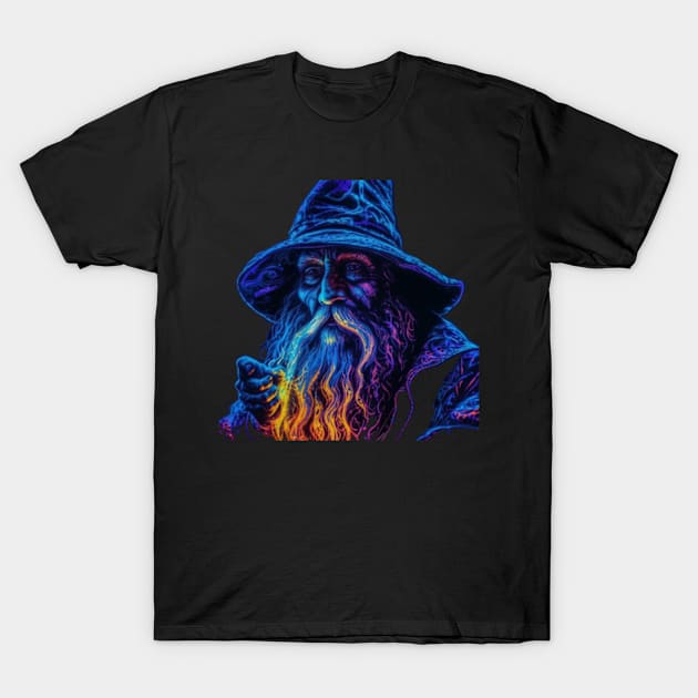 Wizard Magic T-Shirt | Mystical Fantasy Sorcerer Neon Glow Party T-Shirt by WyldbyDesign